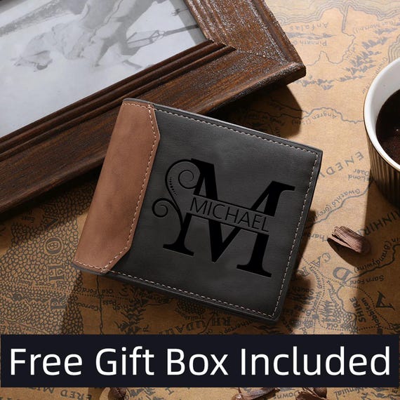 Cartera para hombre con nombre grabado personalizado, billetera