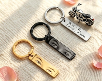 Custom Eyes Photo Keychain, Personalized Stainless Steel Drive Safe Charm
