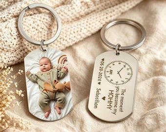 Baby Photo Keychain, The Moment You Became My Mom Engraved Keyring, First Time Mom Custom Gift, Mothers Day Family Gift Keychain