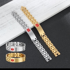 Custom Medical Id Bracelet, Emergency Medical Alert Jewelry,Stainless Steel Minimalist Bracelet,Personalized Infomation Bracelet For Dad Mom