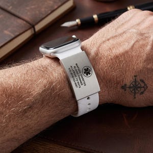 Personalized Waterproof Medical Alert Badge, Custom Stainless Steel Band Accessory Gift, Engraved Allergy Blood Type Contact Info QR Code