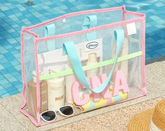 Custom Beach Tote, Shadow Monogram Bag, Girls Trip Summer Vacation Handbag, Name Pool Pouch