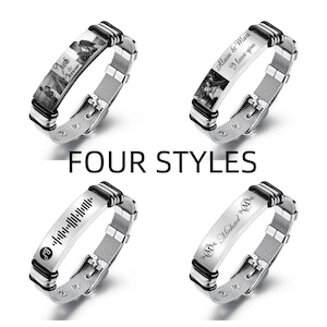 Pulsera personalizada con foto, nombre, música y texto, regalo del Día del Padre, pulsera de plata negra, pulsera personalizada para él, joyería personalizada, pulsera para hombre