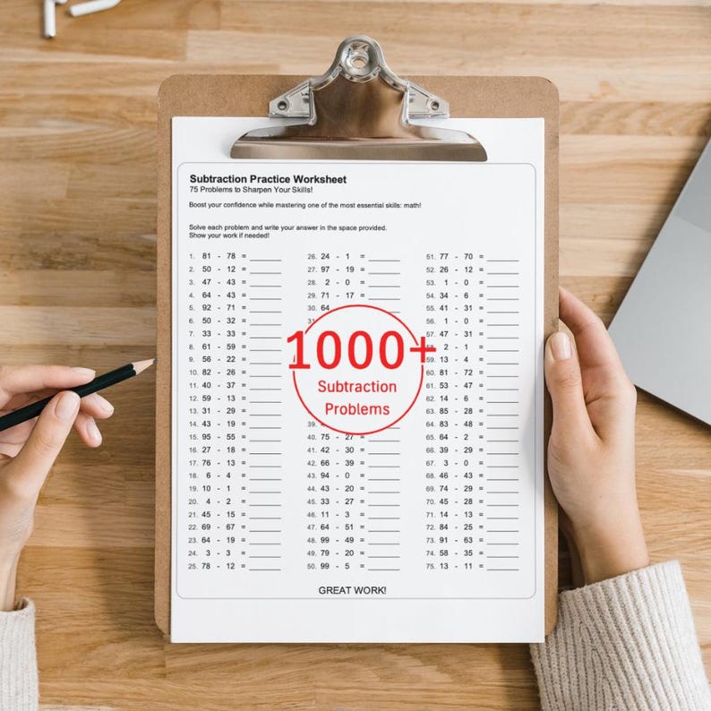 15 Printable Subtraction Math Worksheets Bundle – Over 1,000 Problems ...