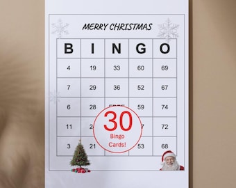 Cartelle del Bingo di Natale – 30 cartelle stampabili per feste natalizie / Download PDF