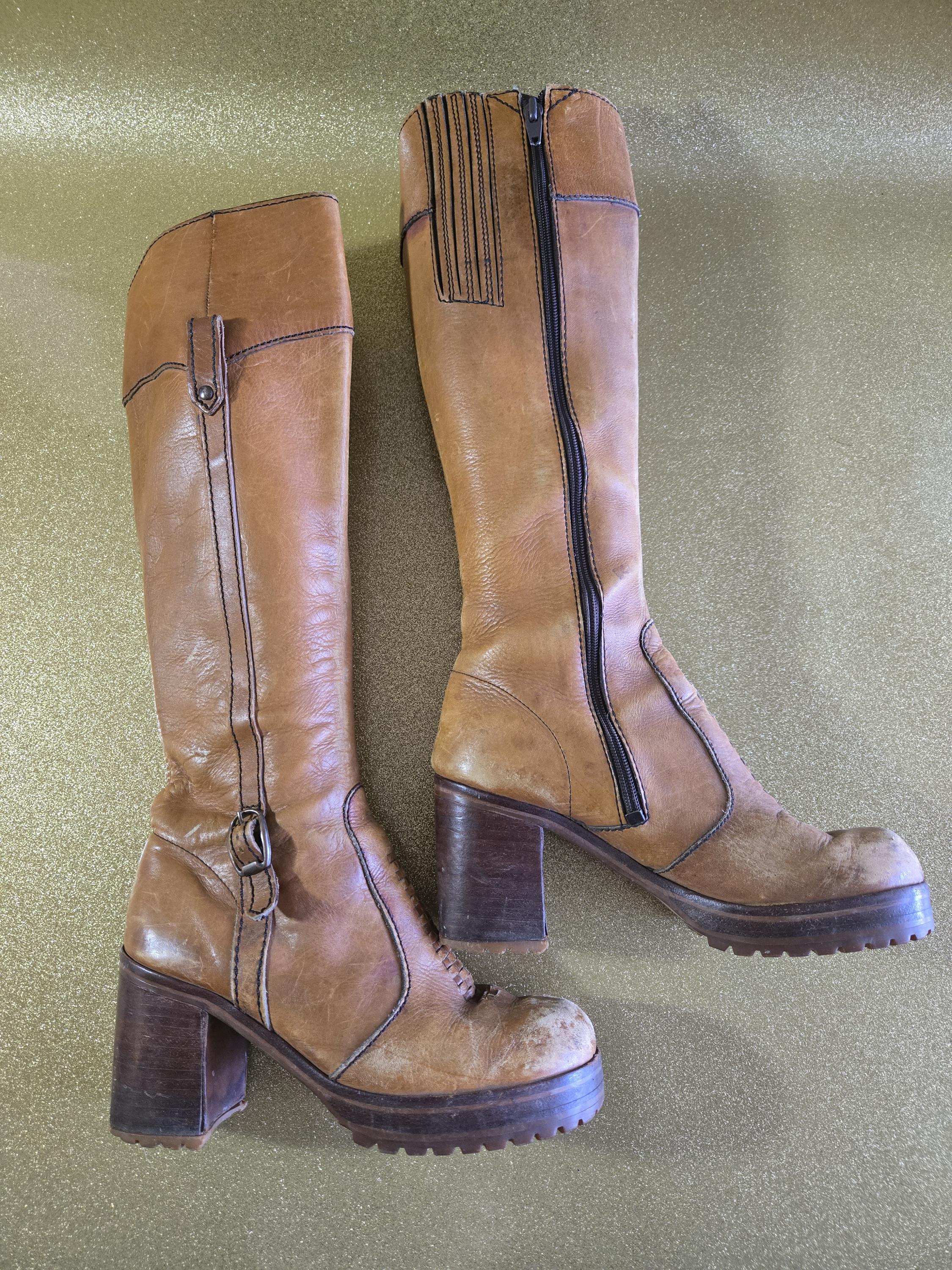 Deadstock Y2K Tan Leather Harness Boots Deadstock Cowboy Boots - Etsy main image 2