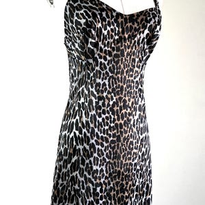 Vintage cheetah print slip dress. Small leopard lingerie night gown. Animal cami camisole tank top. Strappy gown. XS
