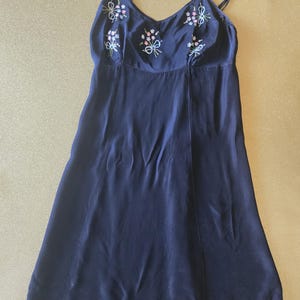 Vintage black rayon lace slip dress. Small lingerie night gown.