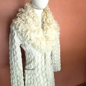 Vintage 1970's Romanian wool embroidered jacket. Folk Art Suzani Mongolian lamb. Winter white cottagecore artsy witchy whimsy. Small