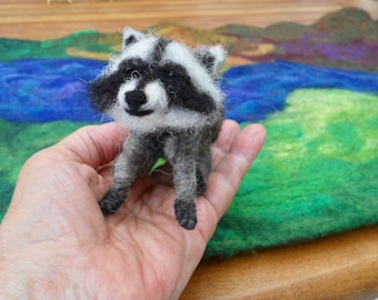 needle felted raccoon, Waldorf, hand felted raccoon, collectible raccoon, play mat, play school, nursery school, kindergarten, nature table