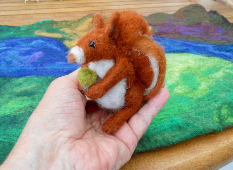 needle felted red squirrel, medium felt animals, play mat squirrel, waldorf, collectible squirrel, pre school, nursery school, kindergarten image 1