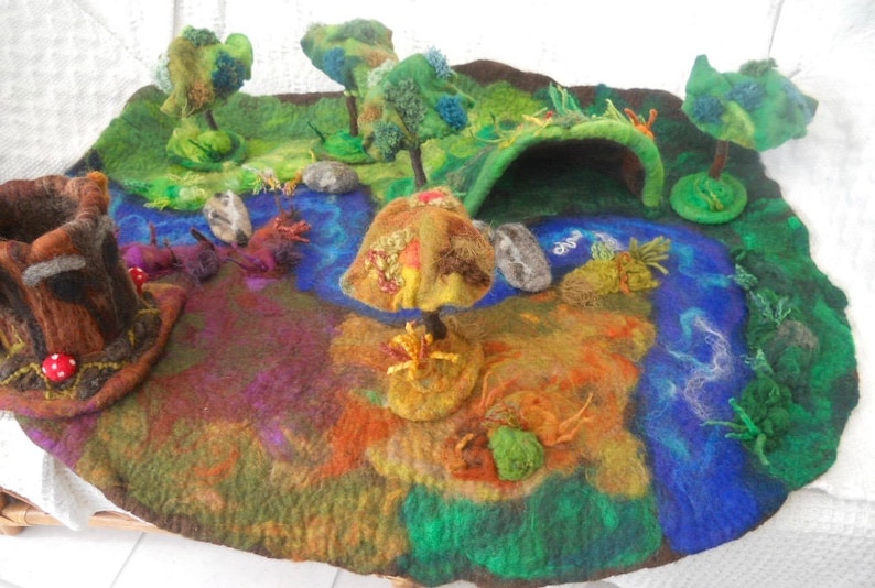 Felted play mat, Child's play mat, countryside play mat, hand felted play mat, Waldorf, Pre School, Play scape, Nursery School, Play Group, image 7