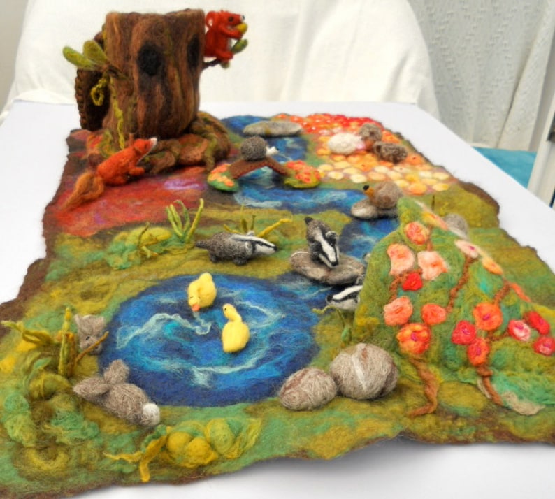 Felted play mat Child's play mat countryside play mat image 0