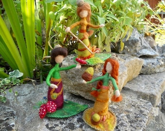 Three Woodland fairies, 3 forest fairies, oak fairies, warrior fairy, fairy friend, needle felted fairies, Waldorf, Play Mat, nursery school