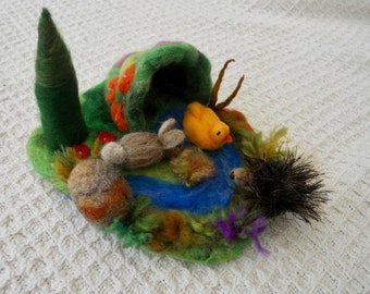 Waldorf, miniature play mat, Play Scape,stocking filler, felted miniatures, play school, nursery school, pre school, mini felt animals