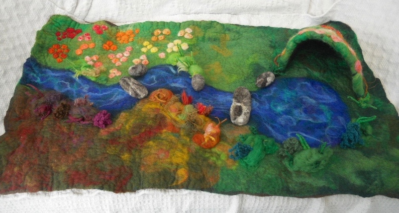 Felted play mat, Child's play mat, countryside play mat, hand felted play mat, Waldorf, Pre School, Play scape, Nursery School, Play Group, image 2