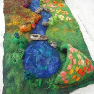 Felted play mat, Child's play mat, countryside play mat, hand felted play mat, Waldorf, Pre School, Play scape, Nursery School, Play Group, image 1