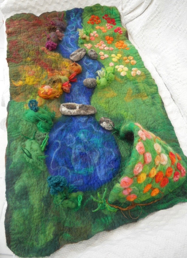 Felted play mat, Child's play mat, countryside play mat, hand felted play mat, Waldorf, Pre School, Play scape, Nursery School, Play Group, image 1