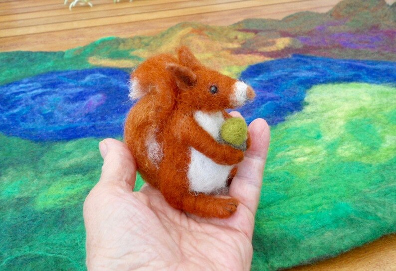 needle felted red squirrel, medium felt animals, play mat squirrel, waldorf, collectible squirrel, pre school, nursery school, kindergarten image 4