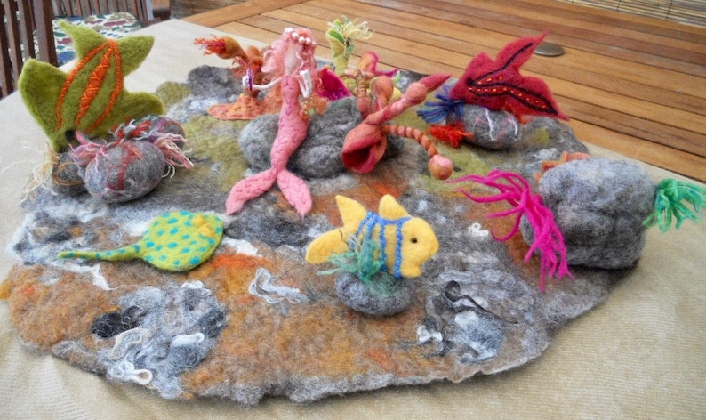 Hand felted sea bed play mat felted tropical fish with image 0