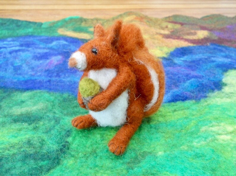 needle felted red squirrel, medium felt animals, play mat squirrel, waldorf, collectible squirrel, pre school, nursery school, kindergarten image 2