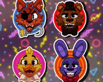 Five Nights at Freddy's Sparkly 'Vintage Cartoon' Style Stickers (FNAF 1)