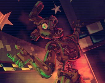 Five Nights at Freddy&#39;s Inspired 8.5&quot; x 11&quot; Horror Art Print- Springtrap at Fazbear&#39;s Fright