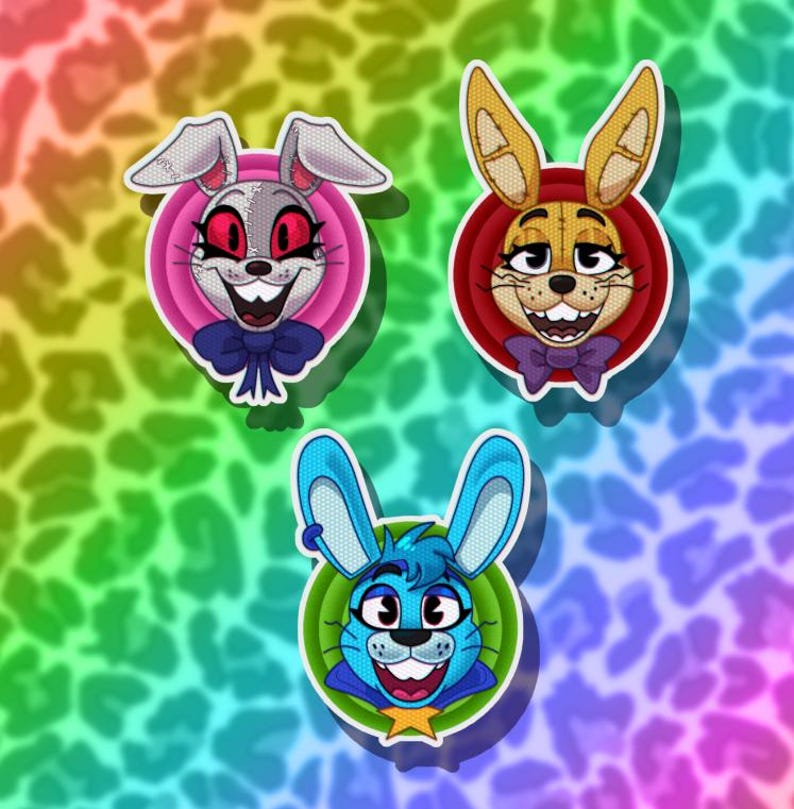 Retro Rabbit Fnaf Five Nights at Freddy's Sparkly 'vintage Cartoon' Style Stickers (FNAF ...