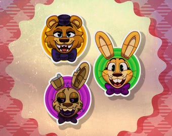 Five Nights at Freddy's Sparkly 'Vintage Cartoon' Style Stickers (Fredbear, Springbonnie and Springtrap!)
