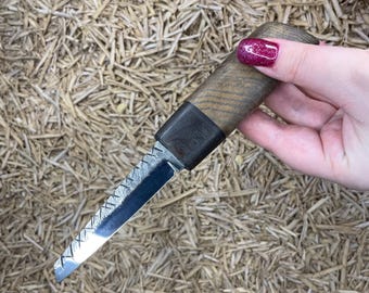 Hand Carving Knife, Black Hornbeam Handle, 9ХС Steel, Hand Forged Tool