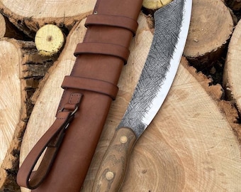 Hand Forged Bushcraft Knife with Sheath, Fixed Blade Outdoor Knife