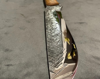 Handmade Bushcraft Knife with Sheath, Forged 1066 Steel, Ash Wood Handle