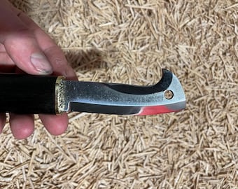 Hand Forged Garden Knife, Thermally Modified Ash Handle, Leather Sheath
