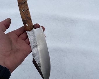 Large Bushcraft Knife – Handmade Survival Tool, Beech Spalt Handle, Leather Sheath