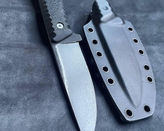 Handmade Bushcraft Knife with Sheath: Forged D2 Steel, ABS Handle