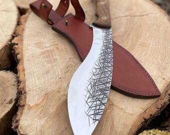 Handmade Kukri Bushcraft Knife with Sheath, Fixed Blade