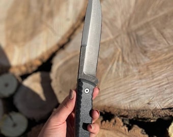 Hand Forged Bushcraft Knife with Sheath, D2 Steel Fixed Blade