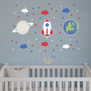 Wooden Saturn Rocket and World Figure Children&#39;s Room Decorative LED Lighting/Night Lamp Set of 3
