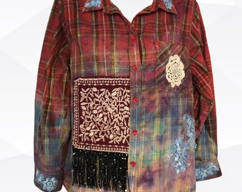 SASSY SOUL | Distressed | Tie Dyed Festival Flannel Shirt