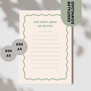 Baby Shower Game Who Knows Mom Best Template Printable Game Neutral Design Sage Beige Last Minute Baby Shower Game PDF DIN A4