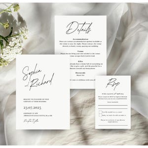 Editable Minimalist Wedding Invitation Template, Modern Invite Suite, RSVP Cards, Elegant Printable Details Set, Instant Download, printable
