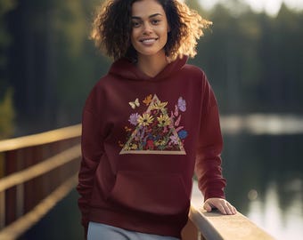 Wildflower Triangle Graphic Hoodie, Botanical Art, Nature Lover Gift
