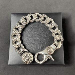 Ch gothic style y2k Chrom Silber Punk graviert dickes Chrom Armband Grunge b9