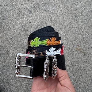 Ch gothic style Gürtel y2k Roller Leder Kreuze Grunge Emo Goth Style Stahl Chrom e3