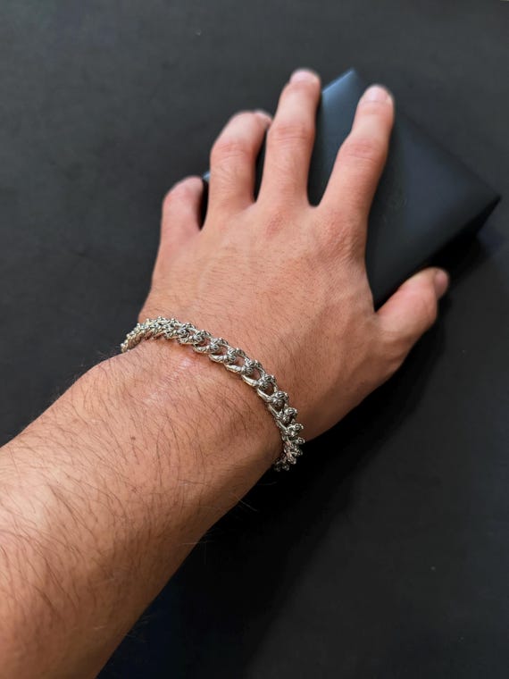 Ch gothic style y2k punk aged cross bracelet chrome .925 silver 8 in for men and women minimalist vintage b12