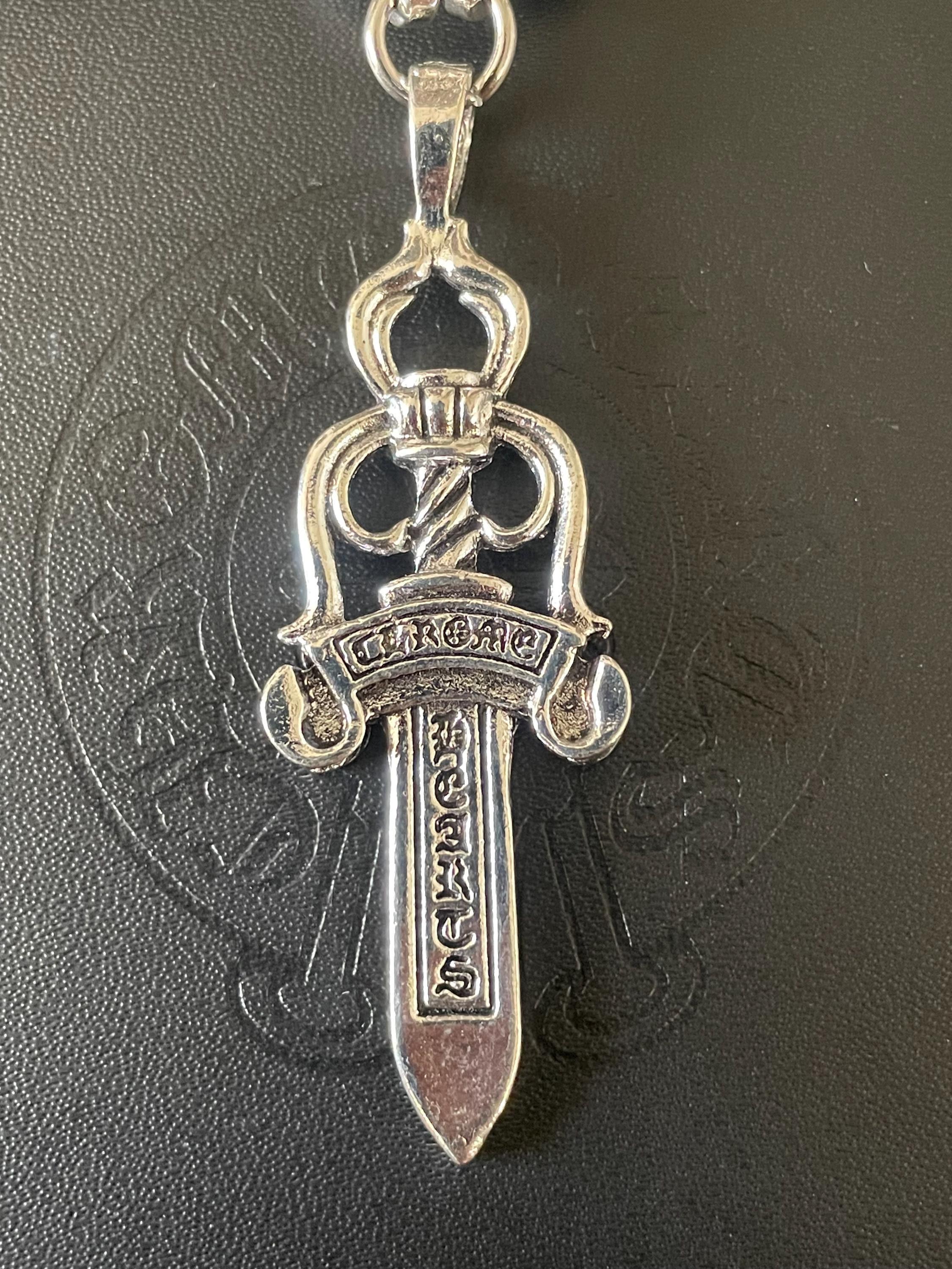 Ch Gothic Style Sword Y2k Punk Chrome Silver Necklace Choke