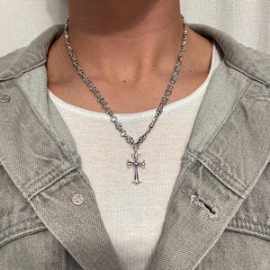 Ch Gothik-Stil y2k Punk-Halskette Chrom Silber Choker Kettenanhänger 50cm
