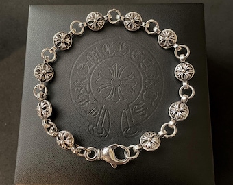 Ch gothic style y2k chrome silver punk bracelet grunge b1