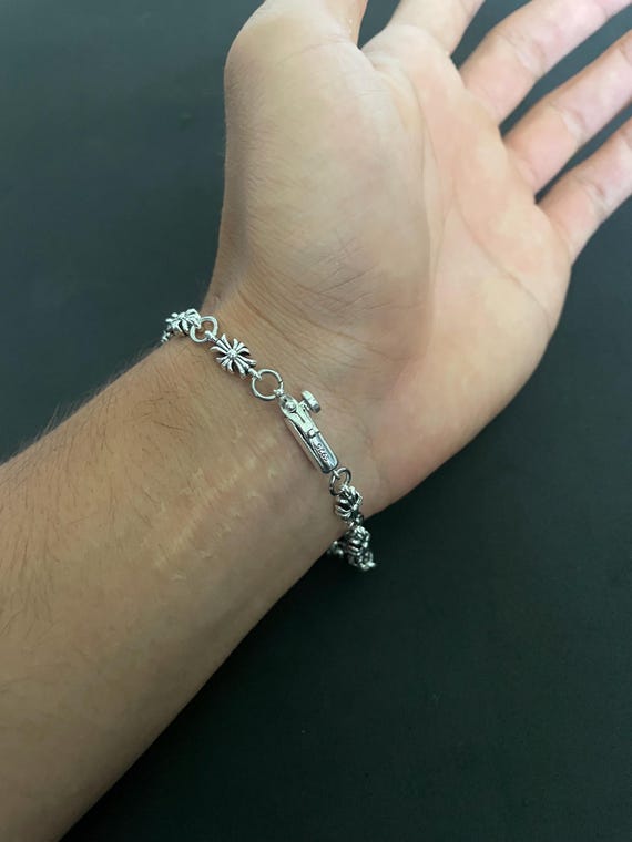 Ch gothic style y2k chrome silver punk bracelet grunge b1