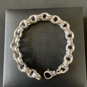 Ch style y2k punk chrome silver bracelet engraved  gothic b7